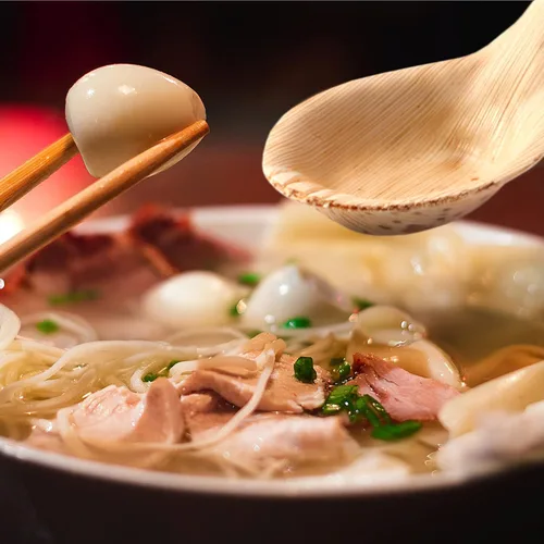 Vista 7 de BambooMN Cucharas de sopa china de hoja de bambú de 5.1 pulgadas, totalmente naturales desechables compostables para catering y uso doméstico, 100