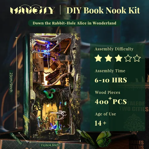 Vista 2 de CCCDF Kit de Rincón de Libros, Kit de Rincón de Libros con Cubierta Antipolvo para Adultos Kit de Casa en Miniatura DIY Rompecabezas de Madera 3D