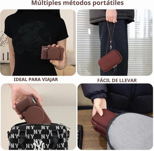 Vista 7 de Funda para cámara Canon PowerShot SX740 HS, SX730 HS, color marrón 1 funda rígida + 1 funda de silicona suave, SX740, SX730, bolsa protectora