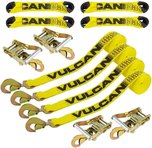 Vista 11 de VULCAN Kit de amarre de vehículo de 8 puntos con cola de cadena en ambos extremos - Juego de 4 - Amarillo clásico