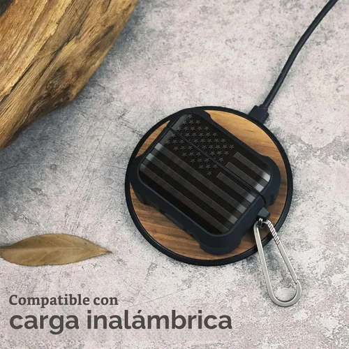 Vista 5 de Carveit - Funda de madera maciza para AirPods Pro 2, bandera estadounidense, color negro