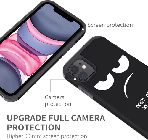 Vista 5 de Funda para iPhone 11, bonita funda [Don't Touch My Phone] a prueba de golpes de doble capa resistente de silicona protectora de plástico para niñas