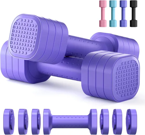 Vista 8 de Zempox Adjustable Dumbbell Set, 4 in 1 Free Weight Dumbbell Set for Women, Hand Weight for Women at Home, Each 2lb 3lb 4lb 5lb with TPU Soft Rubber
