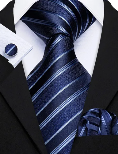 Vista 70 de Barry.Wang Juego de corbatas para hombre, corbata de seda a rayas, tejido a cuadros, gemelos formales, negocios, boda