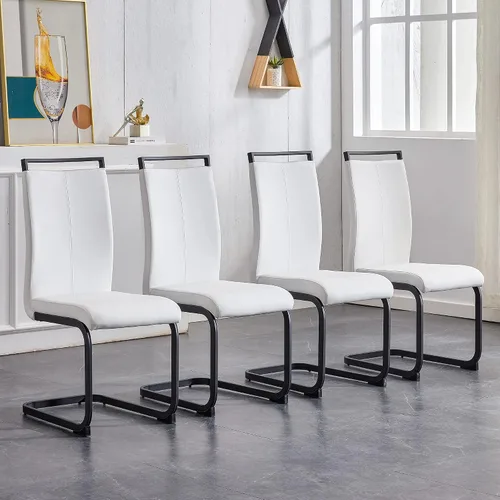Vista 16 de Juego de 2 sillas de comedor, sillas de cocina, sillas sin brazos, sillas laterales de cuero y patas de metal con respaldo alto