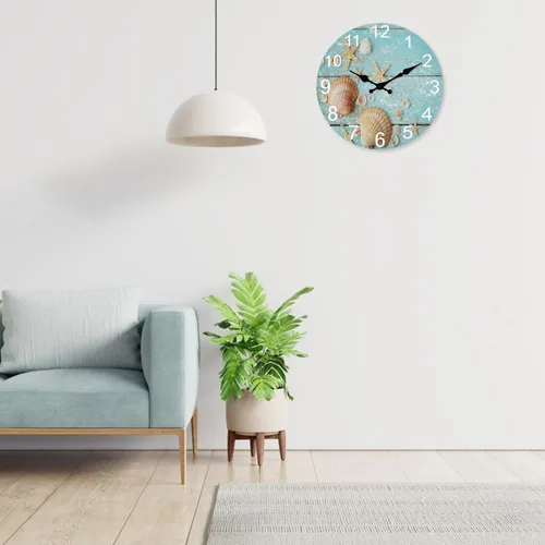 Vista 3 de XNM Reloj de pared de madera azul de 12 pulgadas, funciona con pilas, reloj de pared decorativo para sala de estar, dormitorio, baño, reloj de pared