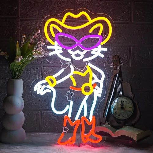 Vista 15 de Ineonlife Letreros de neón de alienígena verde, divertidos letreros de neón de gato alienígena para cueva de hombres, luz LED, decoración de arte