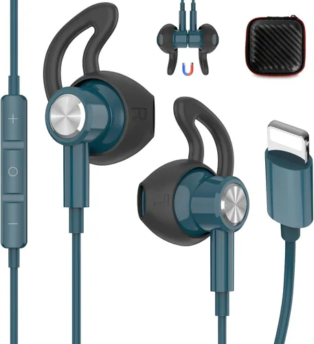 Vista 14 de iMangoo Auriculares con cable para Apple Lightning con certificación MFi color negro Auriculares magnéticos más grandes con puntas anticaídas