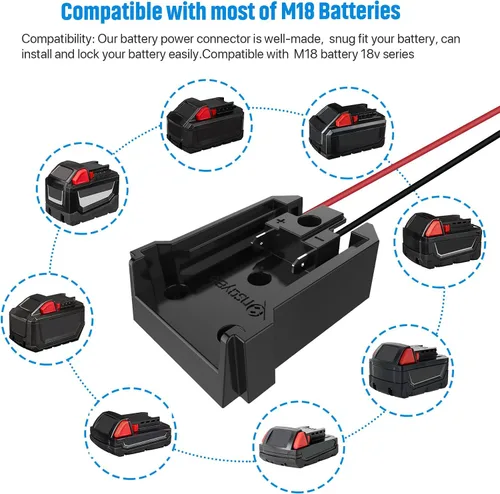 Vista 2 de Adaptador de rueda eléctrica con fusible e interruptor para batería Milwaukee de 18 V, adaptador de batería hermético no soplado con fusible de 30 A