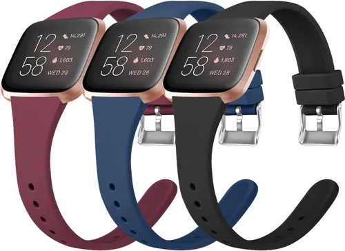 Vista 11 de Tobfit Pack 3 bandas delgadas compatibles con Fitbit Versa 2 Bands/Fitbit Versa/Fitbit Versa Lite/SE, pulsera de repuesto de silicona para hombres