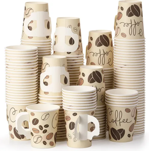 Vista 8 de Tessco for you 200 tazas de papel espresso desechables de 4 onzas a granel con asa, ideal para fiestas, bebidas frías y calientes, café, jugo