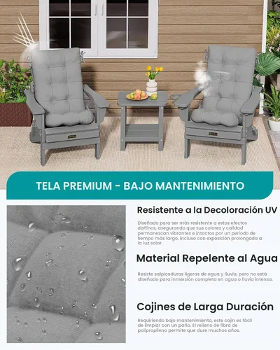 Vista 5 de SERWALL - Juego de 2 cojines para mecedora de polietileno de alta densidad de exteriores, cojín de espuma viscoelástica, color gris oscuro