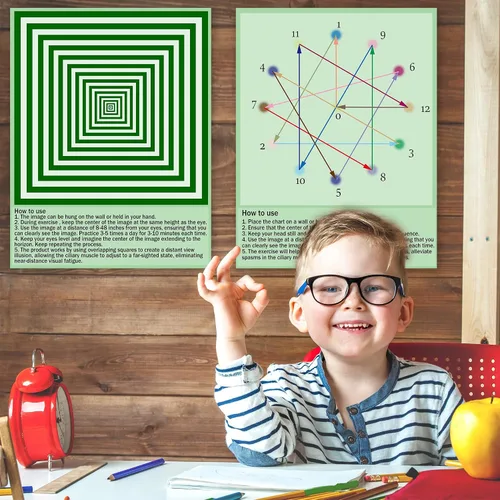 Vista 2 de SADIKALO Paquete de 6 tablas de ejercicios oculares – Arte de pared de relajación muscular visual para el hogar, la escuela y la oficina – Pósteres