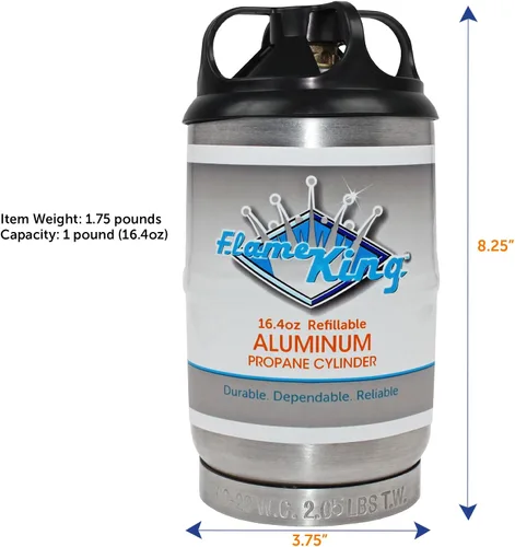 Vista 6 de Flame King Tanque de Cilindro de Propano de Aluminio Vacío de 1LB - Resistente a la Corrosión y Libre de Óxido, Ideal para Acampar y Pequeños