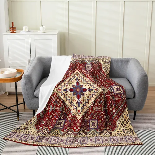 Vista 17 de Erosebridal Manta Bohemia de Tiro 40x50 Pulgadas, Retro Azul Amarillo Degradado Rojo Floral Bohemio Tribal de Vellón, Vintage Antiguo Enrejado