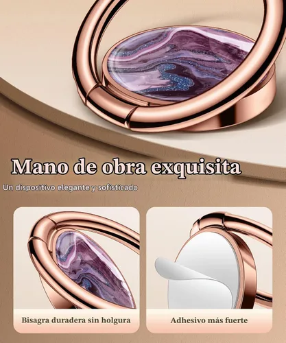 Vista 2 de GVIEWIN - Soporte de anillo para teléfono celular de mármol, agarre de metal con rotación de 360° Compatible con iPhone 17/16/15/14/Pro/Plus