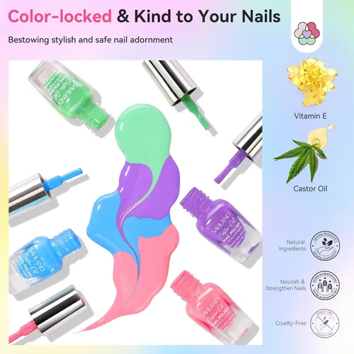 Vista 4 de SAVILAND - Juego de esmaltes de uñas de 20+3 colores con capa base brillante y mate Quick Dry, Pastel Pink Blue Green Yellow, Spring Summer