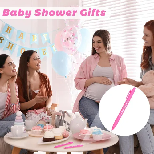 Vista 7 de ADXCO 60 bolígrafos de baby shower con texto en inglés "It's a Girl" de 0.039 in con tinta negra, bolígrafos retráctiles de escritura