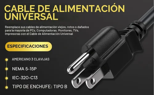 Vista 8 de Cable Leader Cable de alimentación de computadora NEMA 5-15P a IEC C13, cable de alimentación de CA resistente de 3 clavijas para PC, monitor, Negro