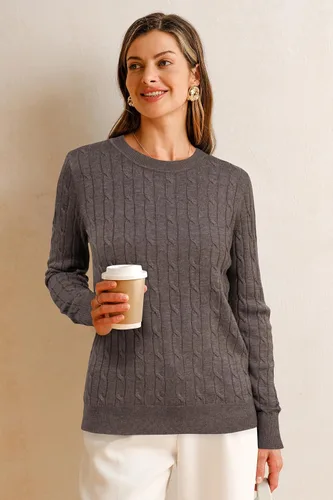 Vista 4 de Arach&Cloz Suéteres de mujer de mezcla de lana con cuello redondo clásico y casual para el otoño