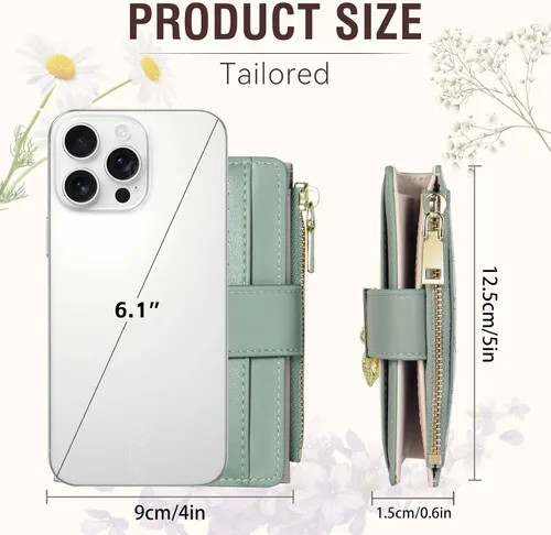 Vista 5 de Avando Carteras para mujer - Bloqueo RFID, de piel sintética suave, plegable, con cremallera, bolsillo con cremallera, cartera pequeña con flores