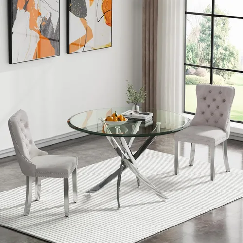 Vista 95 de HomVent Juego de mesa de comedor redonda de vidrio para 2, moderno juego de mesa y sillas de cocina de vidrio templado, juego de mesa de comedor