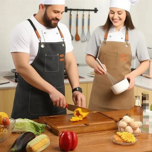 Vista 4 de Adjustable Canvas Apron with 3 Pockets for Men Women,Cross Back Work Apron,Durable Kitchen Apron for Cooking