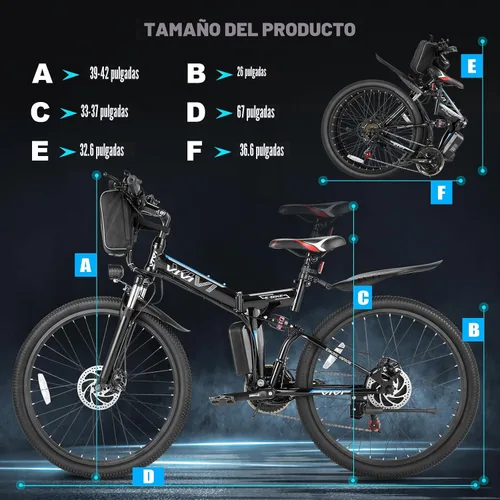Vista 3 de Vivi Electric Bike for Adults, 750W Rated Folding Electric Mountain Bike 26'' Commuter Ebike 20MPH Foldable Ebike Adult Electric Bicycles with