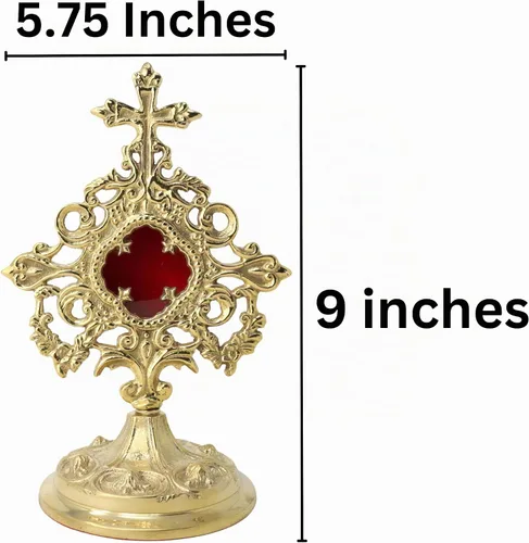 Vista 2 de Needzo Monstrance de latón adornado, Relicario para la Sagrada Eucaristía, 5.75 x 9 pulgadas