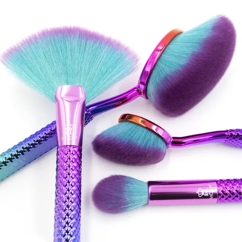 Vista 2 de MODA Prismatic Precision Powder - Juego de 4 brochas de maquillaje para polvo, reflejos y detalles, sintéticos coloridos