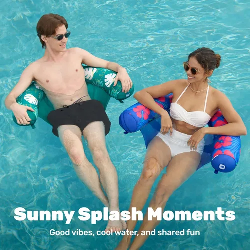 Vista 3 de Sloosh Flotadores de piscina para adultos, paquete de 2 sillas inflables de fideos con eslinga de tela suave, flotador flotante para piscina