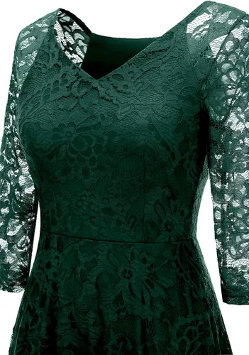 Vista 5 de Dressystar - Vestido de encaje, acampanado y de manga larga, longitud hasta por debajo de la rodilla, ideal para una dama de honor y para usar