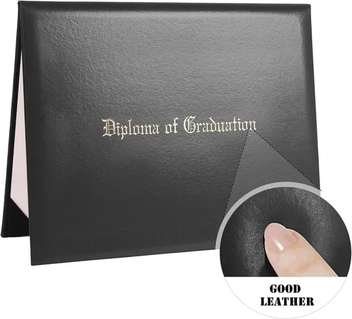 Vista 2 de Funda para diploma 8.5x11 de cuero sintético acolchada para certificados, color negro Cubierta de certificado de premio de grado de diploma