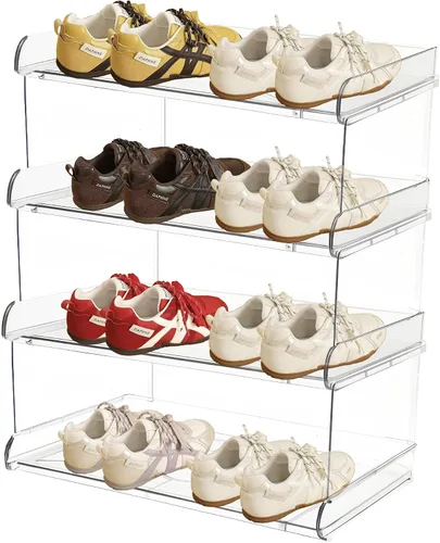 Vista 7 de Zapatero acrílico de 2 niveles para niños, organizador de zapatos para zapatos y botas, estante transparente para zapatos para armario, organizador