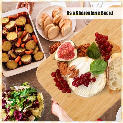 Vista 6 de Didaey Juego de 6 tablas de cortar de bambú, tabla de cortar de madera lisa con asa, tablas de charcutería de cocina a granel, bandeja de servicio