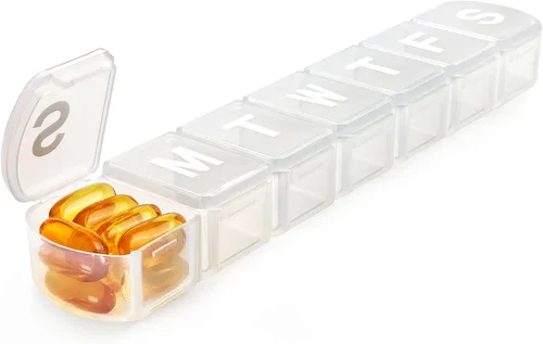 Vista 10 de Organizador semanal de pastillas XL de 7 días, dispensador jumbo de 1 semana una vez al día, MOLN HYMY contenedor diario de medicina