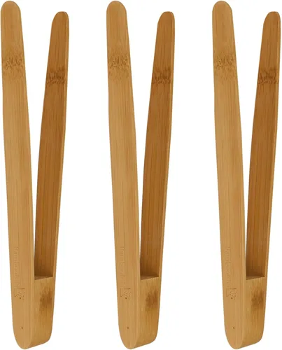 Vista 7 de BambooMN - Pinzas reutilizables de bambú "A" para tostadas de 7.9" - Marrón carbonizado - 10 piezas