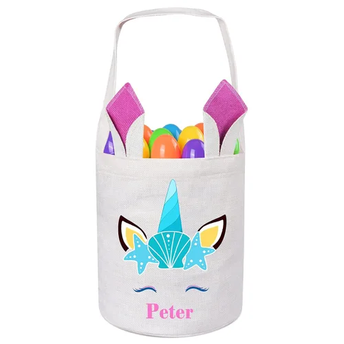 Vista 28 de Jocidea Personalized Easter Basket, Easter Bunny Basket for Kids - Blue Unicorn with Easter Egg 019B-Blue