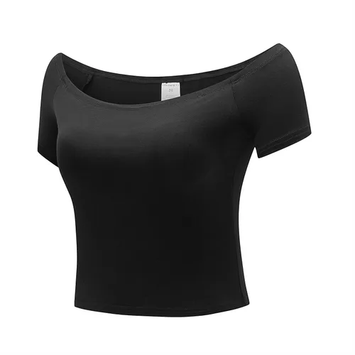 Vista 2 de OThread & Co. Blusa corta de manga corta con hombros descubiertos para mujer, cómoda, básica, con capa elástica