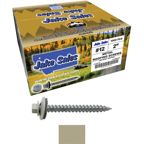 Vista 113 de 12 tornillos para techos de metal gris ABC de 1-1/2 pulgadas, cabezal de arandela hexagonal, arranque automático/roscado, arandela EPDM. 1 bolsa