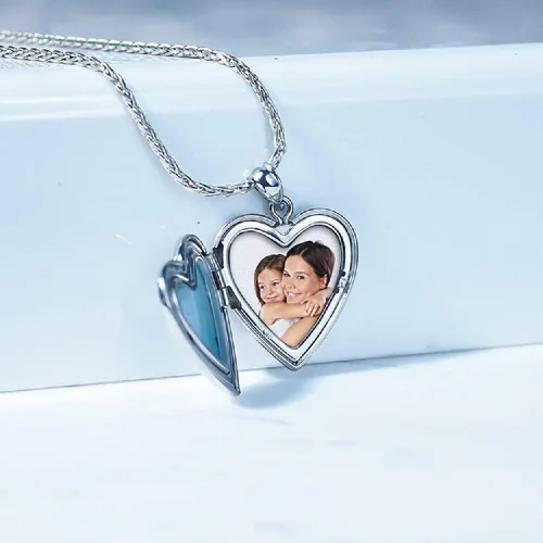 Vista 8 de Collar con medallón de fotos en forma de corazón, 34 pulgadas x 34 pulgadas, incluye cadena de 18 pulgadas, collares personalizados para mujeres