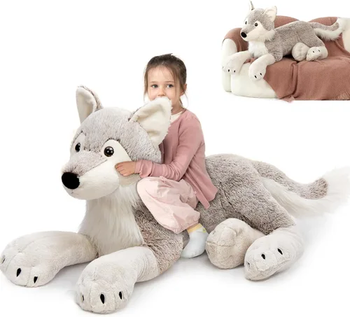 Vista 7 de MaoGoLan Peluche de lobo negro, lobo gigante de peluche para niños, 47