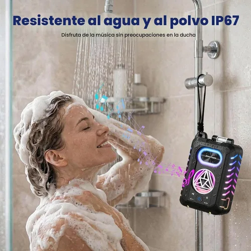 Vista 2 de JTEMAN Altavoz Bluetooth impermeable IP67 con soporte para teléfono celular