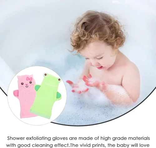 Vista 9 de Guantes de baño, guantes de ducha, guantes exfoliantes, guantes exfoliantes para la piel, guantes exfoliantes para el cuerpo, guantes para niños