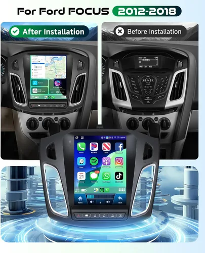 Vista 2 de 4G+64G Radio de Coche Android Estéreo Vertical para 2012 2013 2014 2015 2016 2017 2018 Ford Focus, CarPlay Inalámbrico Android Auto HD IPS Pantalla