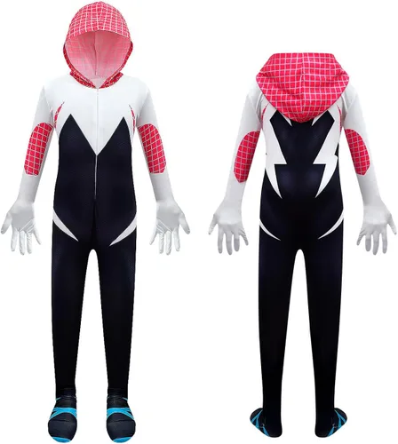 Vista 6 de MLKIN Disfraz de superhéroe para niñas, disfraz gráfico de Halloween, traje con estampado de dibujos animados