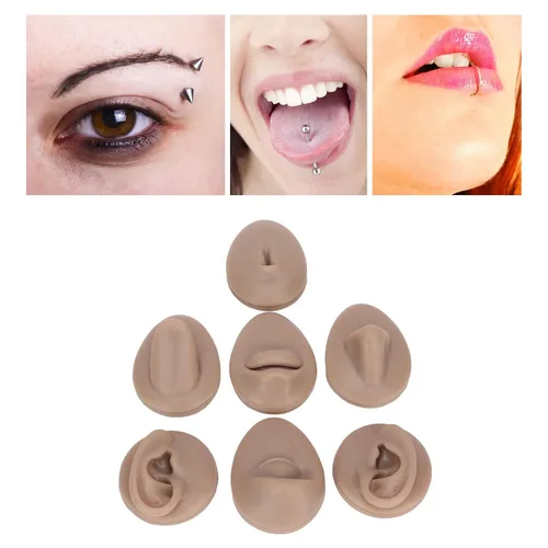 Vista 5 de Modelo de perforación corporal, 6 piezas de simulación de silicona para perforación de parte del cuerpo, kit de práctica de piercing, oreja, nariz