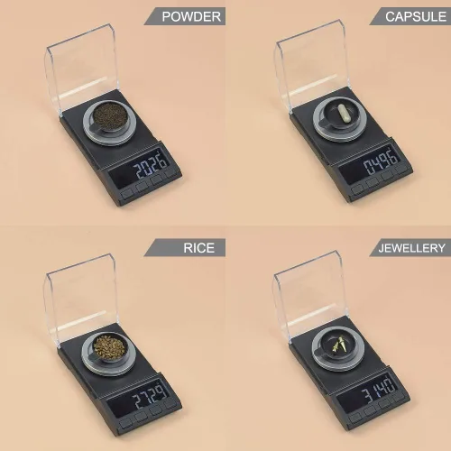 Vista 4 de Báscula miligráfica con suministro USB, báscula de recarga NEWACALOX de 100 x 0.00 oz, báscula de polvo de laboratorio multifunción portátil de alta