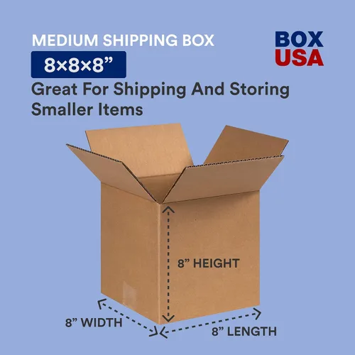 Vista 2 de BOX USA Cajas de cartón corrugado de 8 x 8 x 8 pulgadas, pequeñas, 8 pulgadas de largo x 8 pulgadas de ancho x 8 pulgadas de alto, paquete de 175