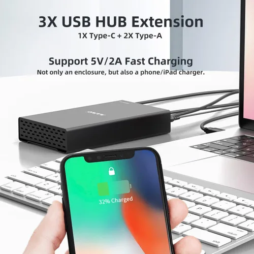 Vista 6 de MAIWO Caja de Carcasa Externa para Disco Duro SATA de 2.5 3.5 Pulgadas SSD HDD, USB C 3.1 GEN2 de 10Gbps Lector de Disco Duro con UASP, Capacidad